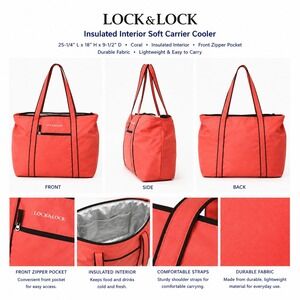 Lock & Lock Insulated Interior Soft Carrier Cooler Bag Coral 25.25x18x9.5 NWOT